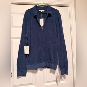 NWT Orlebar Brown Navy Quarter Zip-Up Terry Cloth Sweater